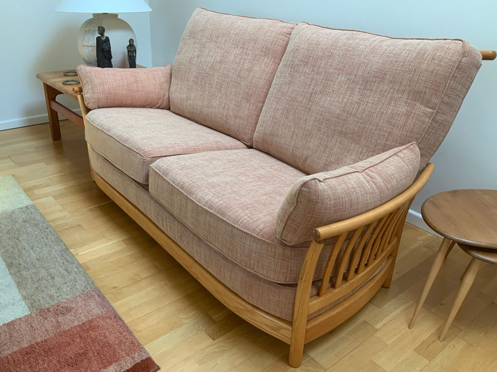 An Ercol sofa has been updated with new bespoke cushions